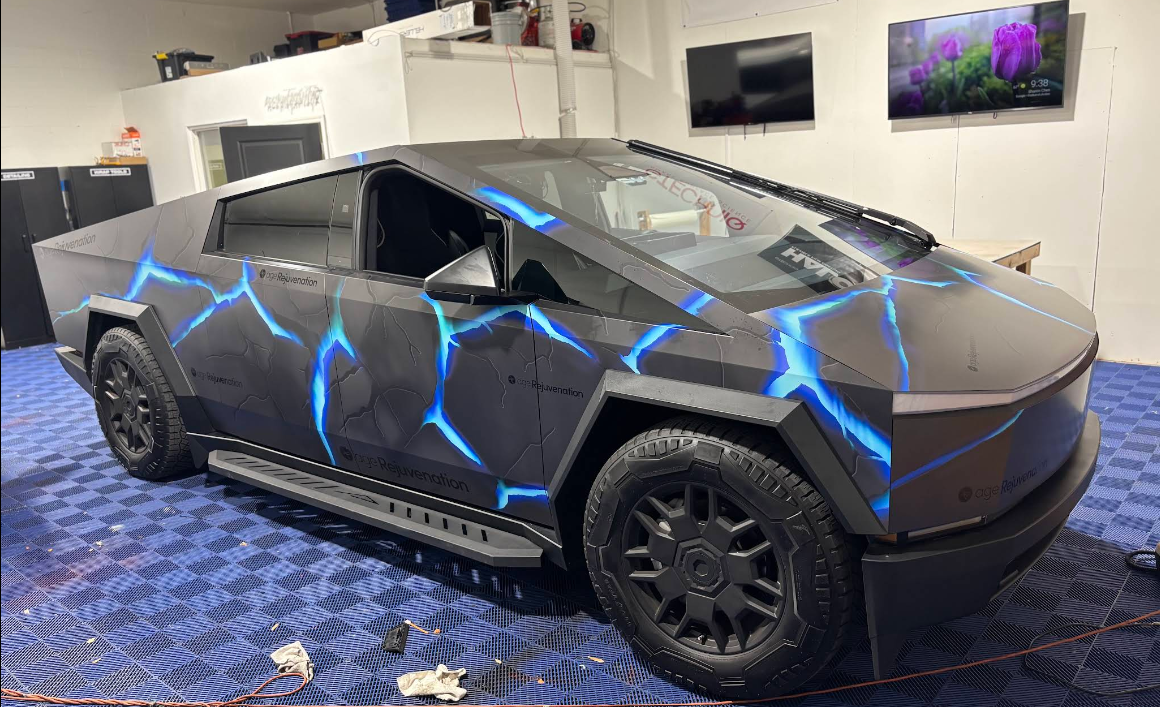 Tesla Cybertruck with custom printed lightning wrap