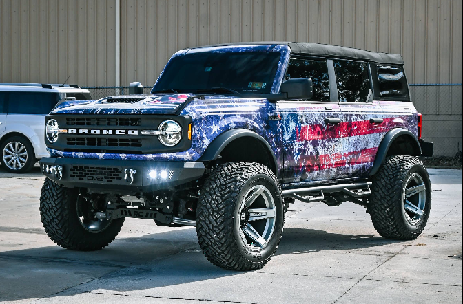 Ford Bronco with custom American flag graphic wrap